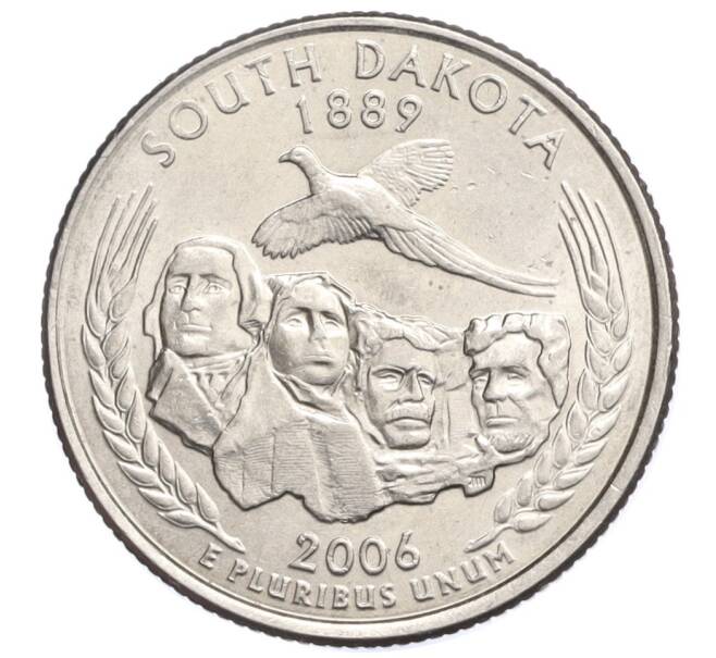 Монета 1/4 доллара (25 центов) 2006 года D США «Штаты и территории — Южная Дакота» (Артикул K12-20052)