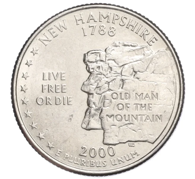 Монета 1/4 доллара (25 центов) 2000 года D США «Штаты и территории — Штат Нью-Гемпшир» (Артикул K12-20057)
