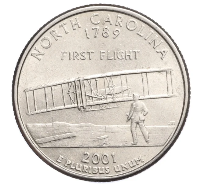 Монета 1/4 доллара (25 центов) 2001 года P США «Штаты и территории — Северная Каролина» (Артикул K12-20061)