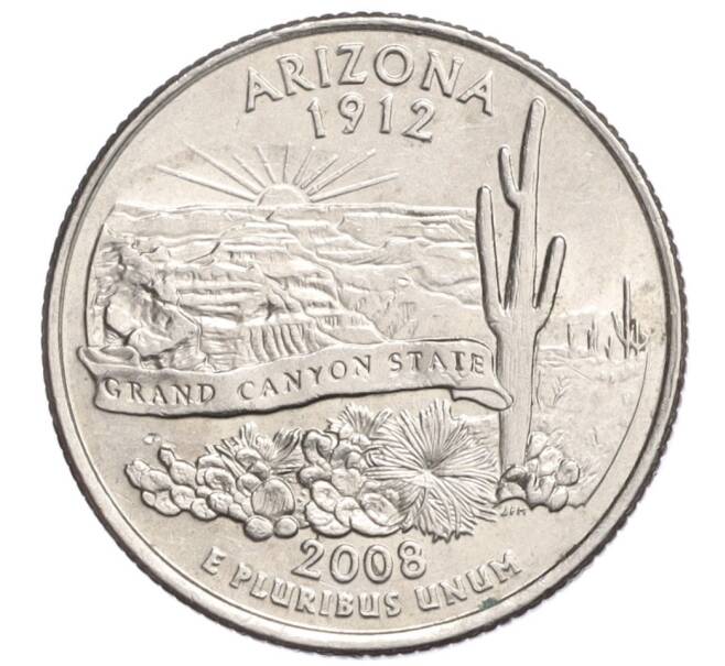 Монета 1/4 доллара (25 центов) 2008 года D США «Штаты и территории — Аризона» (Артикул K12-20064)