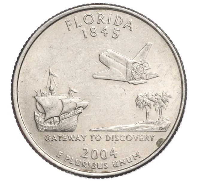 Монета 1/4 доллара (25 центов) 2004 года P США «Штаты и территории — Флорида» (Артикул K12-20067)