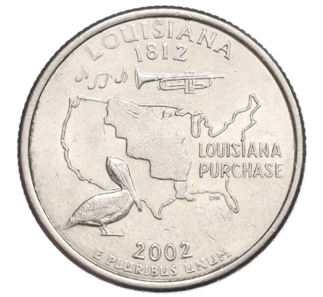 Монета 1/4 доллара (25 центов) 2002 года D США «Штаты и территории — Луизиана» (Артикул K12-20073)