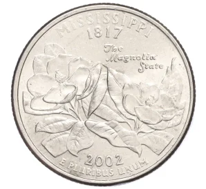 1/4 доллара (25 центов) 2002 года D США «Штаты и территории — Штат Миссисипи»