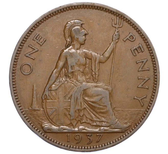 Монета 1 пенни 1937 года Великобритания (Артикул K12-20208)