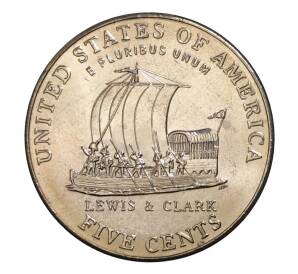 5 центов 2004 года D США «200 лет экспедиции Льюиса и Кларка — Лодка» — Фото №1