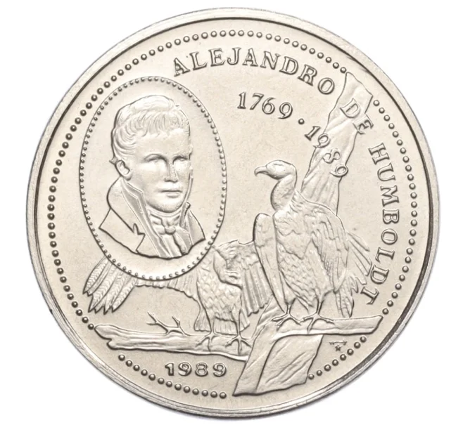 Монета 25 сентаво 1989 года Куба «220 лет со дня рождения Александра фон Гумбольдта» (Артикул K1-5325)