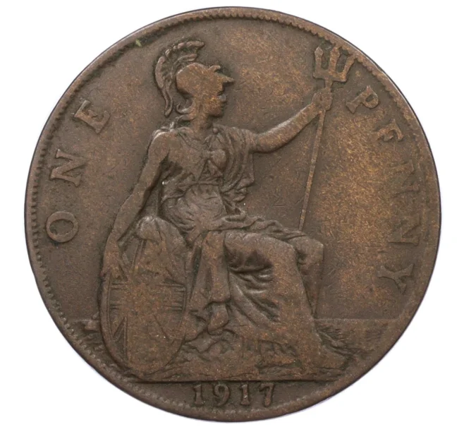 Монета 1 пенни 1917 года Великобритания (Артикул K12-20413)