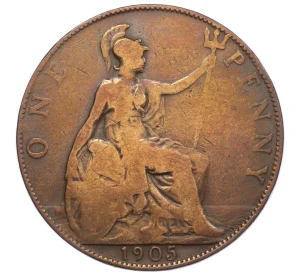 1 пенни 1905 года Великобритания