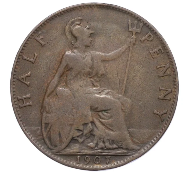 Монета 1/2 пенни 1907 года Великобритания (Артикул K12-21137)