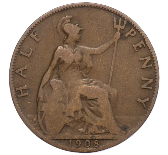 Монета 1/2 пенни 1908 года Великобритания (Артикул K12-21138)