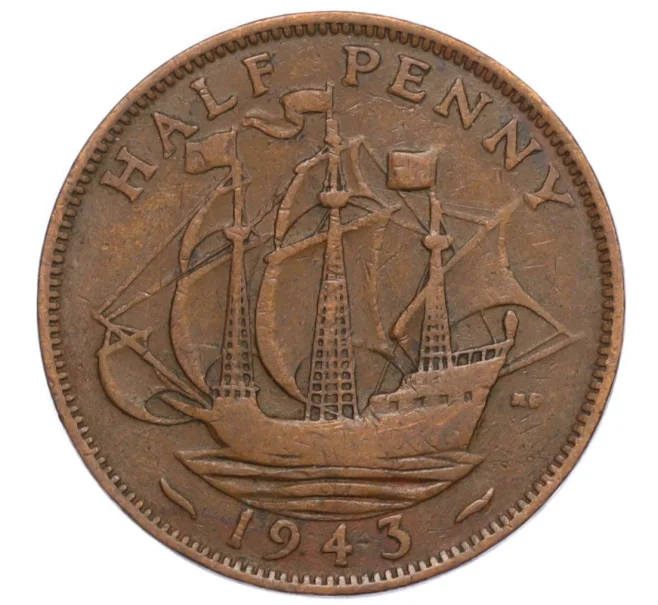 Монета 1/2 пенни 1943 года Великобритания (Артикул K12-21224)