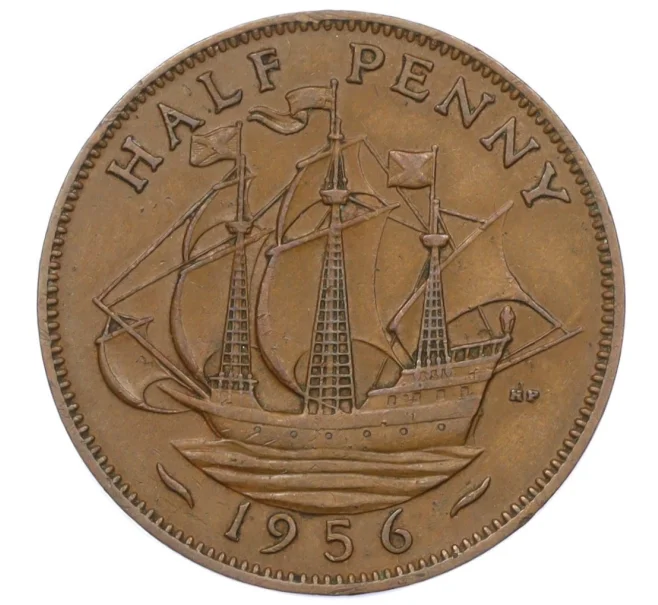 Монета 1/2 пенни 1956 года Великобритания (Артикул K12-21250)