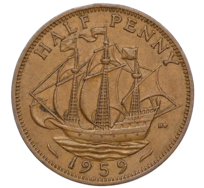 Монета 1/2 пенни 1959 года Великобритания (Артикул K12-21305)