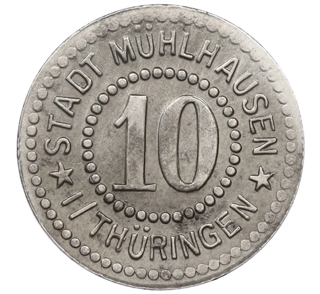 Монета 10 пфеннигов 1917 года Германия — город Мюльхаузен (Нотгельд) (Артикул K12-21552)
