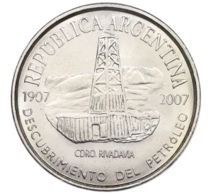 2 песо 2007 года Аргентина «100 лет нахождению нефти в Аргентине»