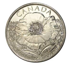 25 центов 2015 года Канада «100 лет стихотворению На полях Фландрии»