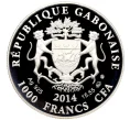 Монета 1000 франков 2014 года Габон «Знаки зодиака — Рыбы» (Артикул T11-08643)