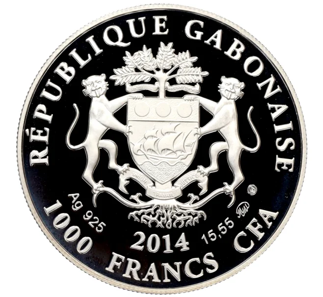 Монета 1000 франков 2014 года Габон «Знаки зодиака — Рыбы» (Артикул T11-08643)