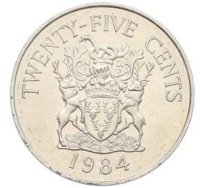 25 центов 1984 года Бермудские острова «375 лет Бермудам — Герб округа Девоншир»