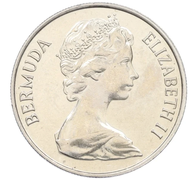 Монета 25 центов 1984 года Бермудские острова «375 лет Бермудам — Герб округа Девоншир» (Артикул K12-22681)