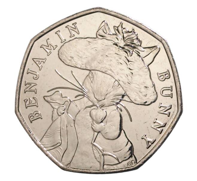 Монета 50 пенсов 2017 года Великобритания «150 лет со дня рождения Беатрис Поттер — Бенджамин Банни» (Артикул M2-7374)