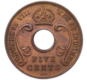 5 центов 1936 года KN Британская Восточная Африка (Эдуард VIII) — Фото №2