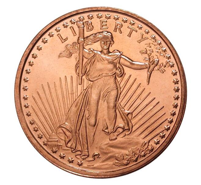 Монета 1 унция чистой меди «История денег — Свобода на монетах 20 долларов» (Артикул M2-7509)