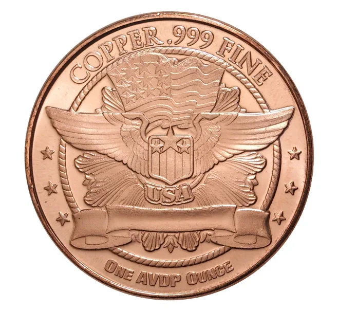 Монета 1 унция чистой меди «История денег — Сидящая Свобода на торговых долларах США» (Артикул M2-7538)
