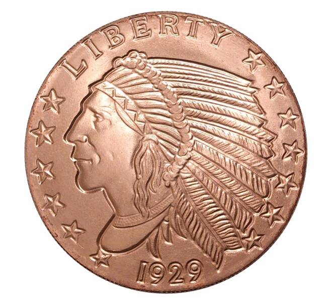 Монета 1 унция чистой меди «История денег — 5 долларов 1929 года» (Артикул M2-7552)