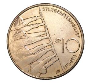 10 крон 2013 года Норвегия «100 лет всеобщему избирательному праву» — Фото №1