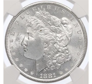 1 доллар 1881 года S США — в слабе NGC (MS63)