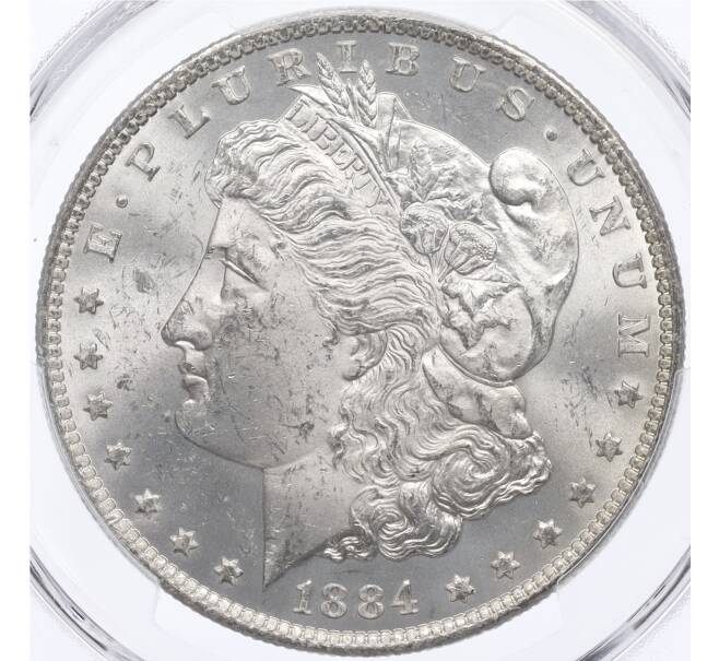 Монета 1 доллар 1884 года О США — в слабе PCGS (MS63) (Артикул: M2-75842) — Фото №1
