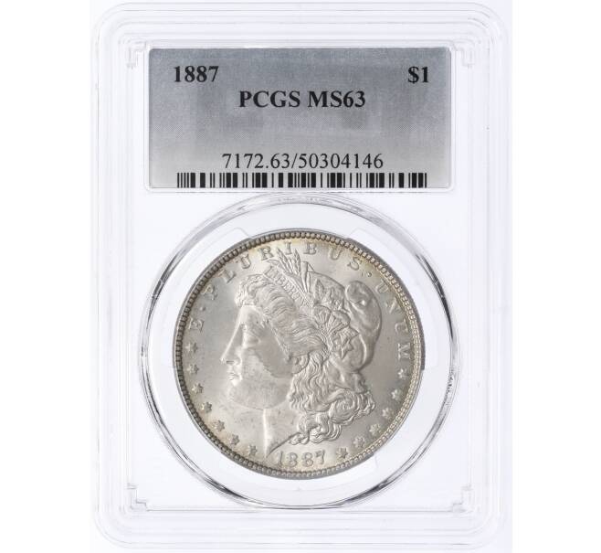 Монета 1 доллар 1887 года США — в слабе PCGS (MS63) (Артикул: M2-75846)