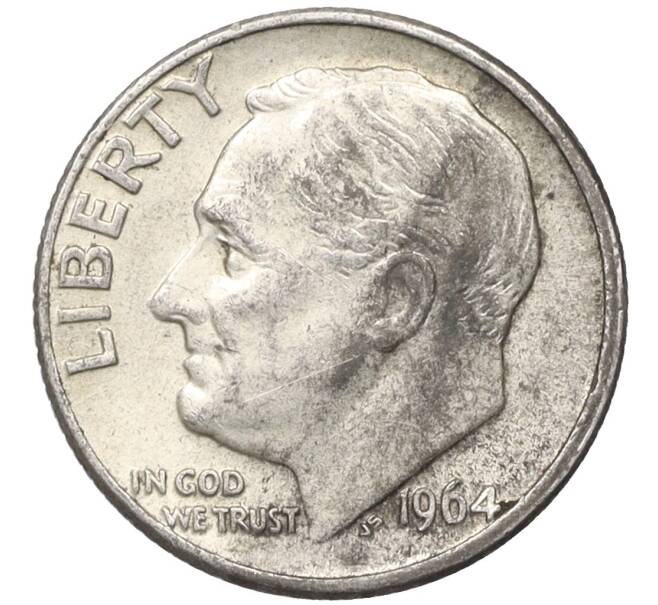Монета 1 дайм (10 центов) 1964 года D США (Артикул: M2-76301) — Фото №1