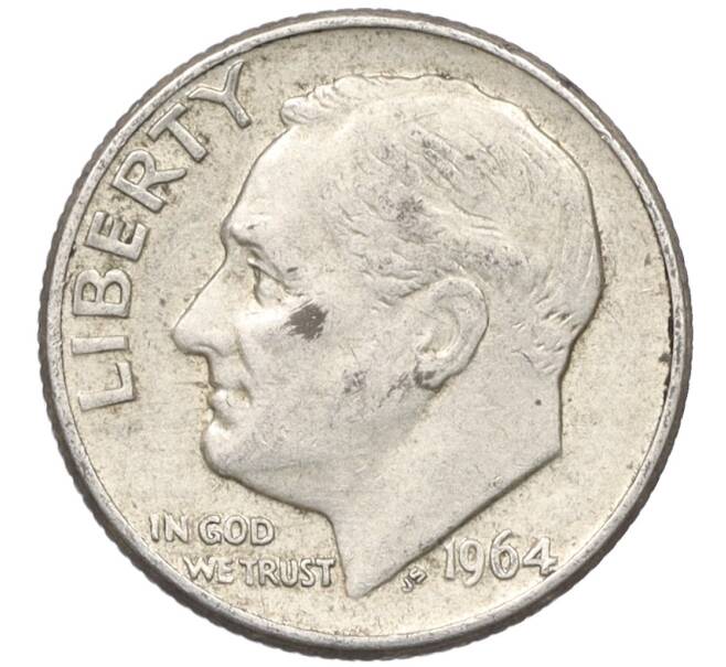 Монета 1 дайм (10 центов) 1964 года D США (Артикул: M2-76343) — Фото №1
