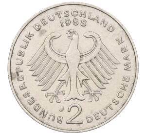 2 марки 1988 года J Западная Германия (ФРГ) «Курт Шумахер» — Фото №2