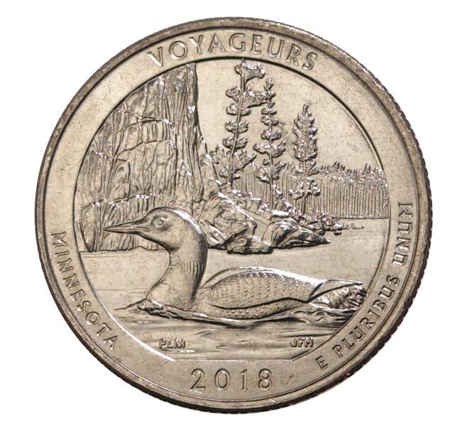 Монета 25 центов (1/4 доллара) 2018 года Р США «Национальные парки — №43 Национальный парк Вояджерс» (Артикул M2-7773)