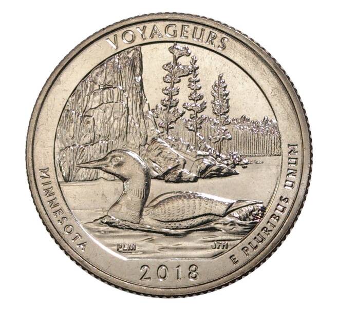 Монета 1/4 доллара (25 центов) 2018 года S США «Национальные парки — №43 Национальный парк Вояджерс» (Артикул M2-7775)