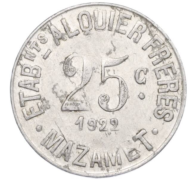 Монета 25 сантимов 1922 года Франция — комунна Мазаме (Нотгельд) (Артикул: K12-28795) — Фото №2