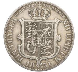 1 талер 1851 года Ганновер — Фото №2