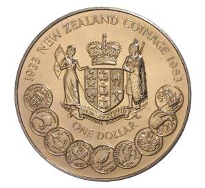 1 доллар 1983 года Новая Зеландия «50 лет чеканке монет Новой Зеландии» — Фото №1