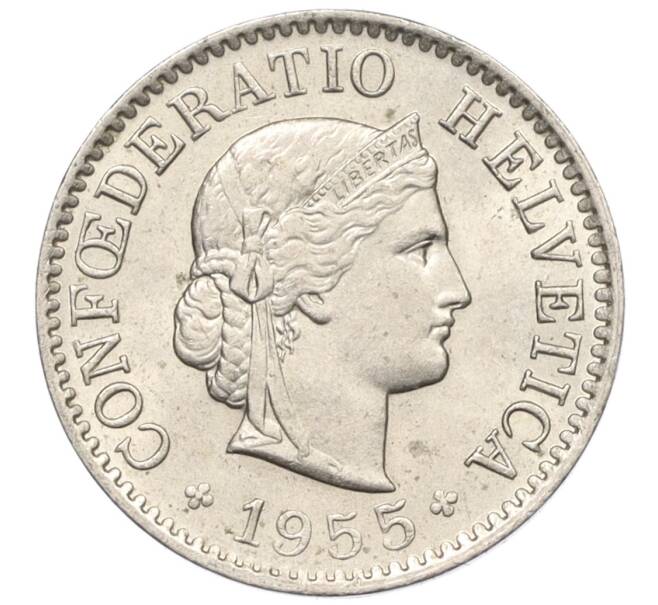 Монета 5 раппенов 1955 года Швейцария (Артикул: K12-32111) — Фото №1