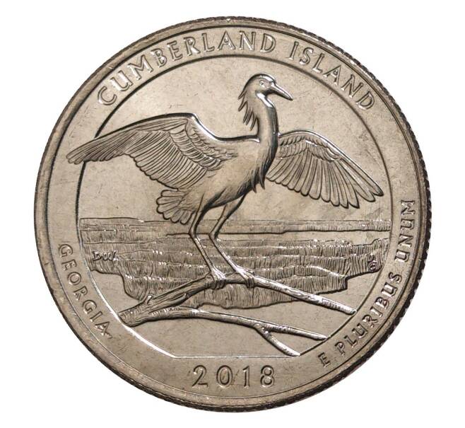 Монета 25 центов (1/4 доллара) 2018 года Р США «Национальные парки — №44 Национальное побережье острова Камберленд» (Артикул M2-8324)