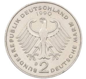2 марки 1990 года D Западная Германия (ФРГ) «Курт Шумахер» — Фото №2