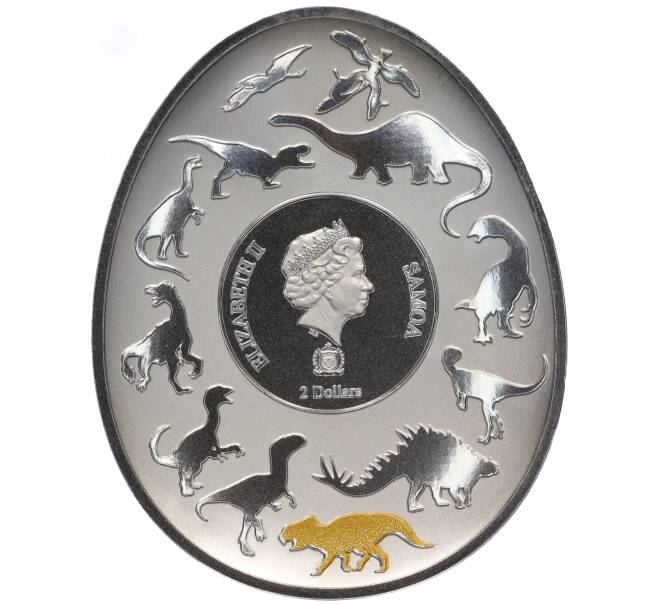Монета 2 доллара 2023 года Самоа «Динозавры в Азии — Аврорацератопс» (Артикул: M2-77305) — Фото №2