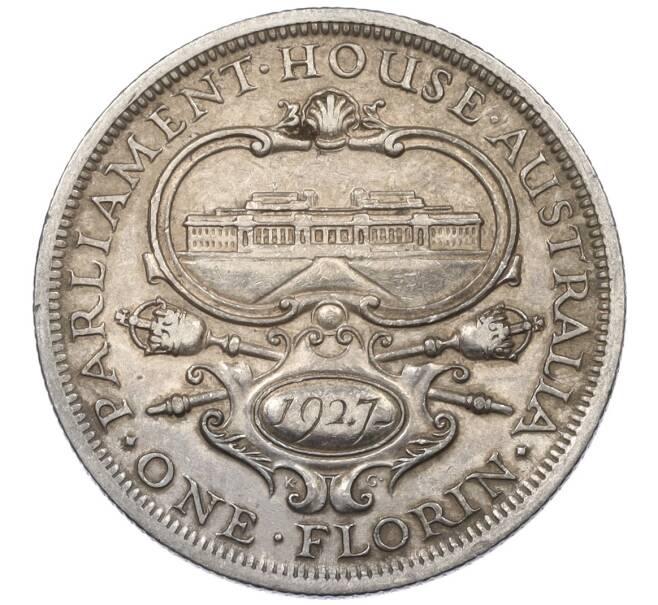 Монета 1 флорин 1927 года Австралия «Открытие здания парламента в Канберре» (Артикул: M2-77614) — Фото №1