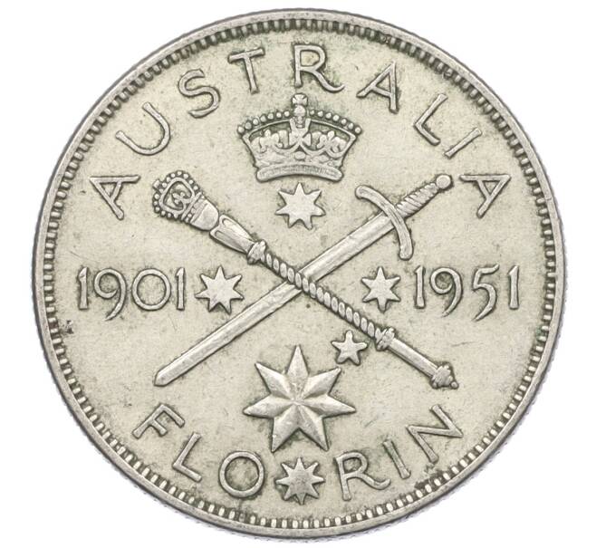 Монета 1 флорин 1951 года Австралия «50 лет Федерации» (Артикул: M2-77733) — Фото №1