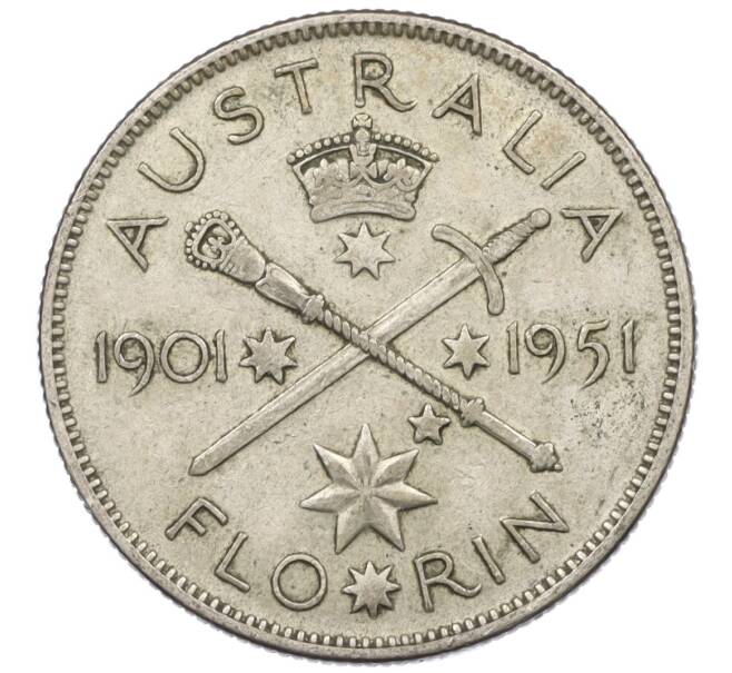 Монета 1 флорин 1951 года Австралия «50 лет Федерации» (Артикул: M2-77734) — Фото №1