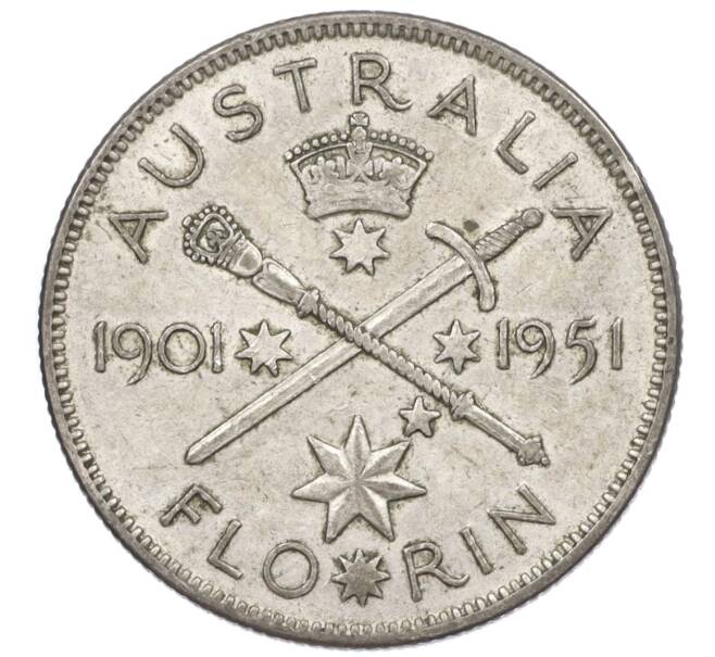 Монета 1 флорин 1951 года Австралия «50 лет Федерации» (Артикул: M2-77751) — Фото №1