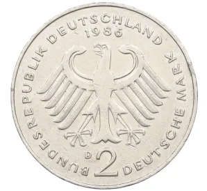 2 марки 1986 года D Западная Германия (ФРГ) «Конрад Аденауэр»